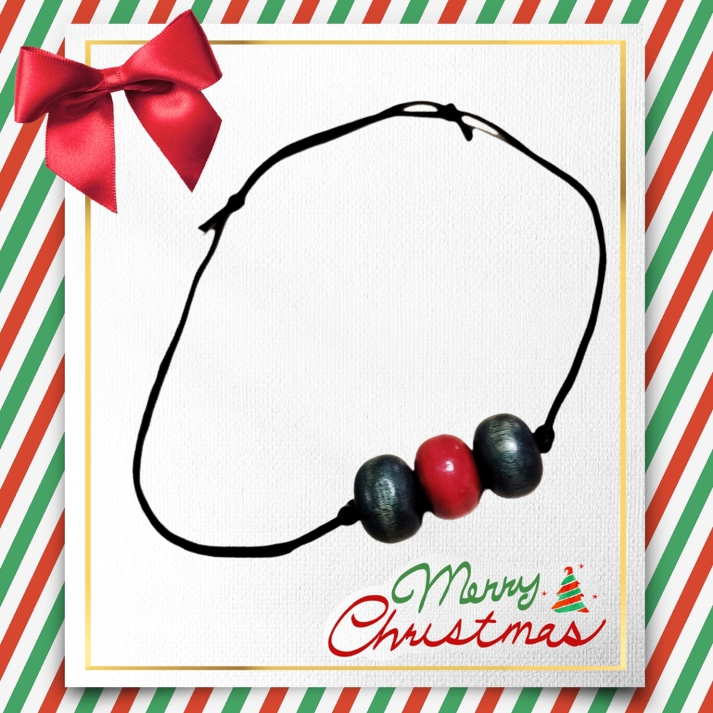🙋 10/$20.  Handmade Adjustable Necklace • Wood Beads • Red + Teal Green